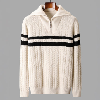 Classic Cable Knit Quarter Zip Sweater Jacket - Nocini