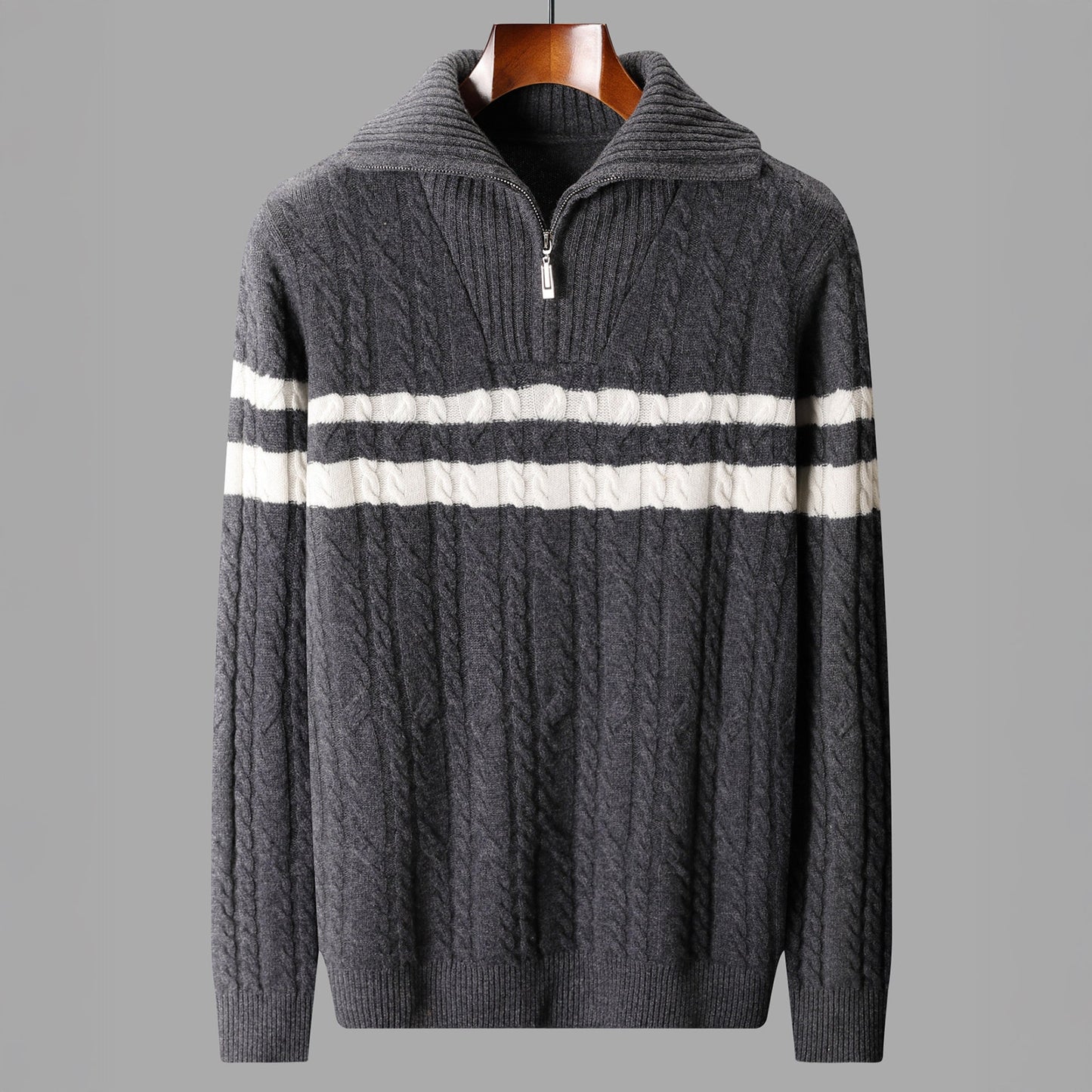 Classic Cable Knit Quarter Zip Sweater Jacket