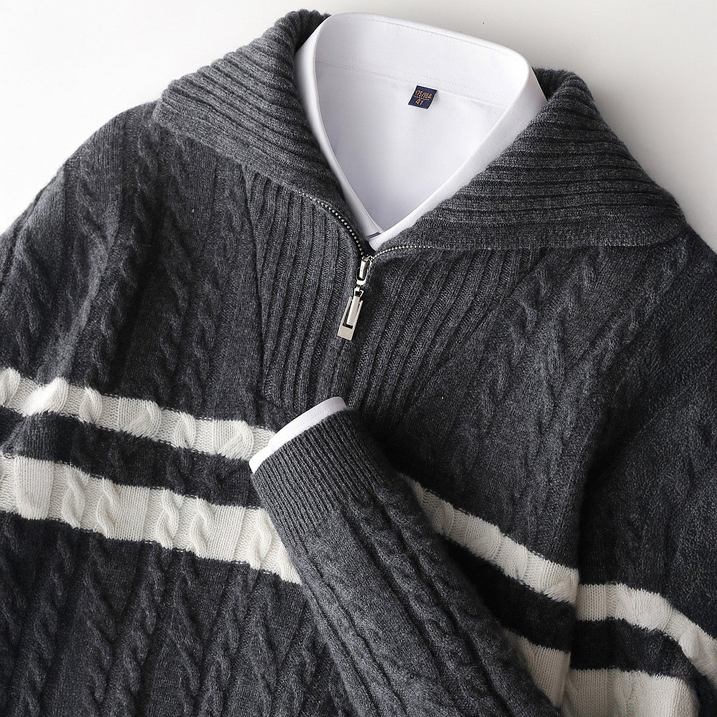 Classic Cable Knit Quarter Zip Sweater Jacket