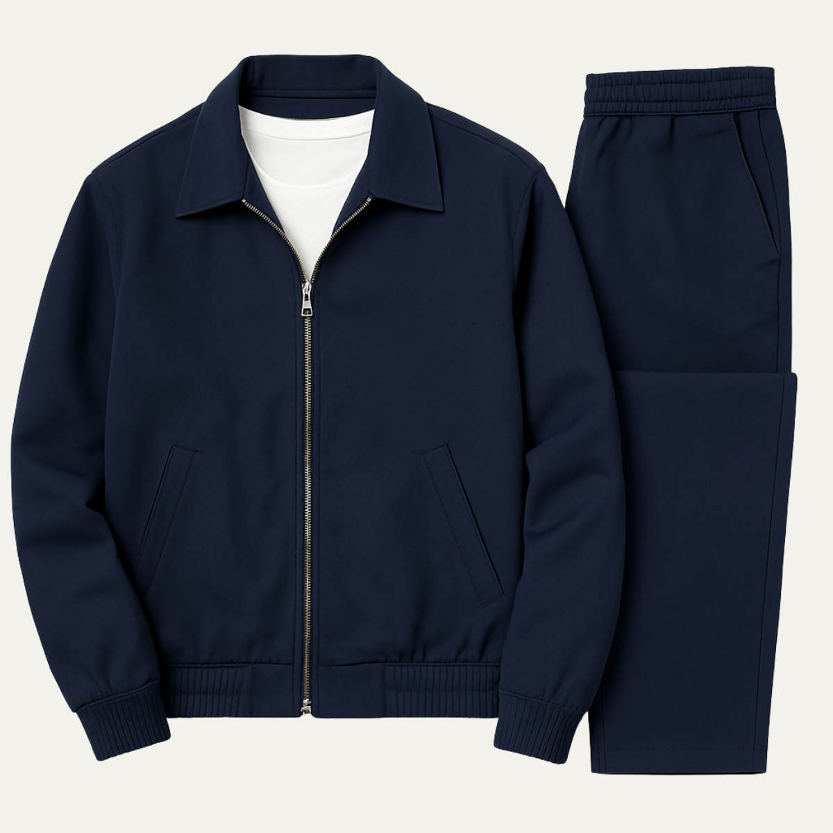 Navy Blue Casual Mens Suit Jacket Pants Set - Nocini