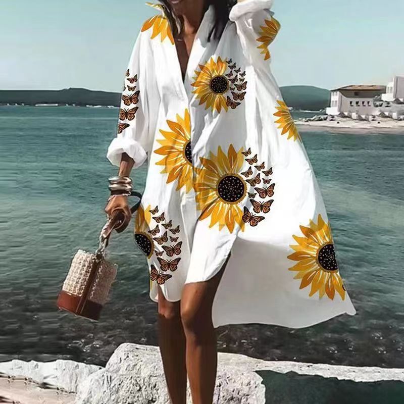 Casual V Neck Knee Length Summer Dress