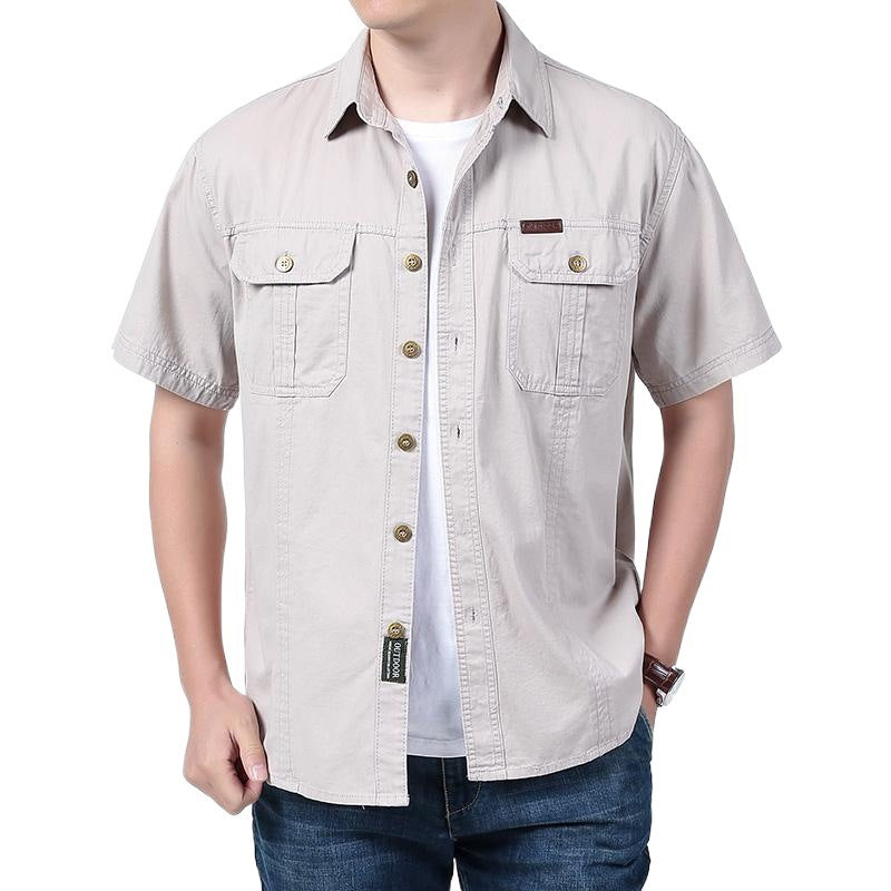 Casual Cotton Short Sleeve Mens Shirt with Pockets