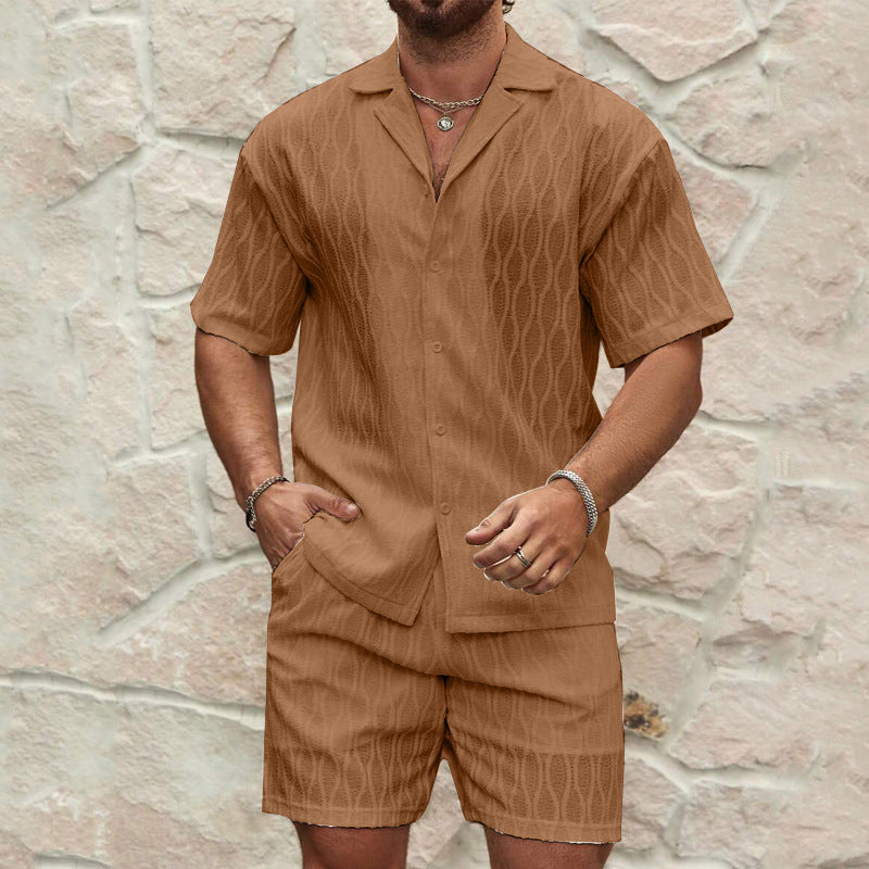 Casual Men's Cotton Shirt and Shorts Set