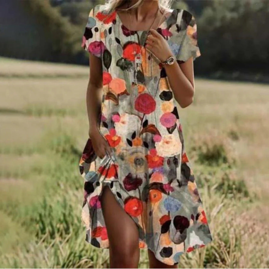 Comfortable Floral Print Knee Length Summer Dress