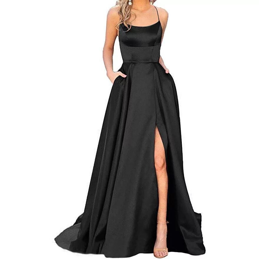 Elegant Women's A-Line Evening Dress with Spaghetti Straps
