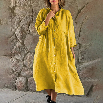 Comfy Women's Button Front Midi Dress with 3/4 Sleeves - Nocini