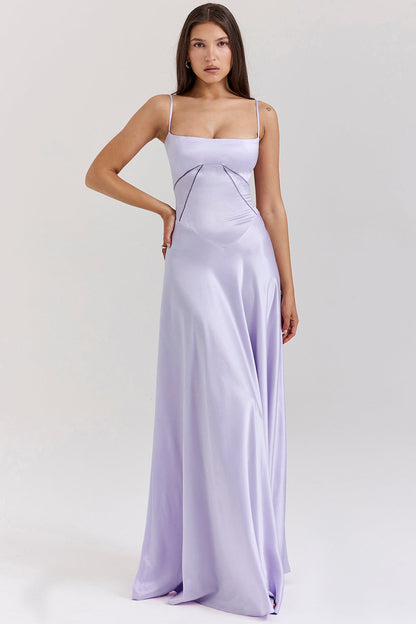 Ladies Formal Satin A-Line Gown with Spaghetti Straps