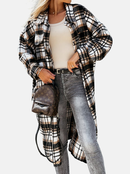 Relaxed Fit Plaid Button Down Women's Shirt Jacket - Nocini