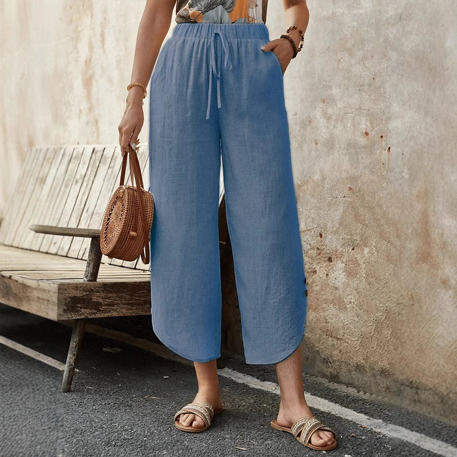 Comfortable High Waist Wide Leg Crop Pants - Nocini