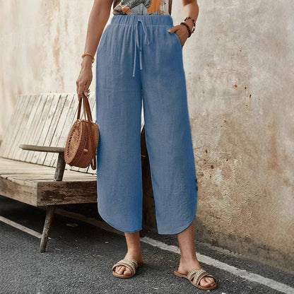 Comfortable High Waist Wide Leg Crop Pants - Nocini