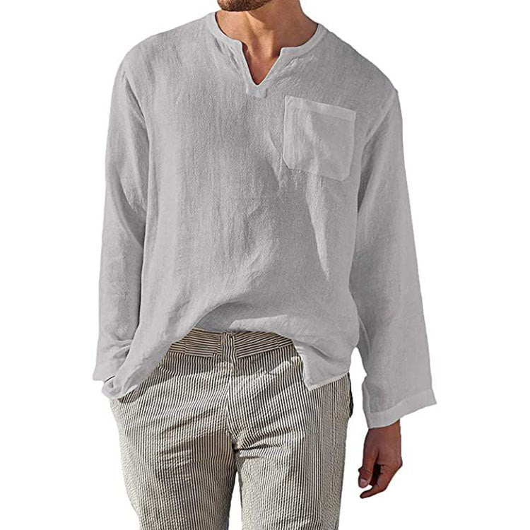 Casual Mens Linen Shirt with Long Sleeves