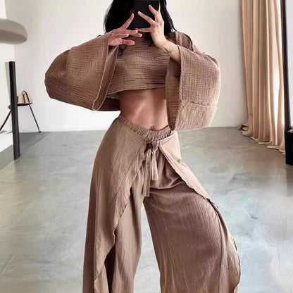 Relaxed Fit Linen Pants Set with Flowy Top