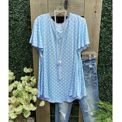 Relaxed Fit Women's Short Sleeve Polka Dot Blouse - Nocini