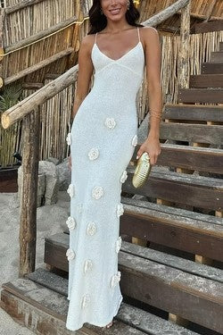 Feminine Slip Dress - Fitted - Floral Detail - Tie Back