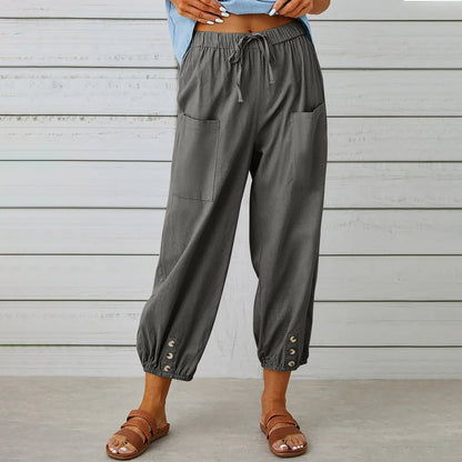 Comfortable Women's Crop Pants with Elastic Waistband