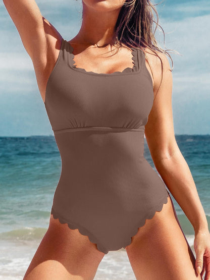 Women's Slim Fit Ribbed Swimsuit with U Neckline