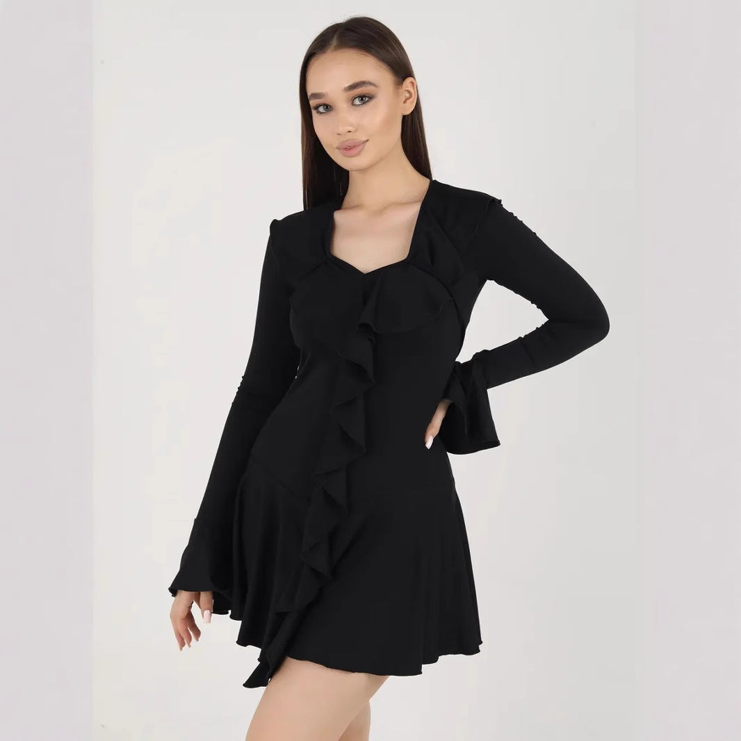 Feminine V Neck Ruffle Mini Dress for Women