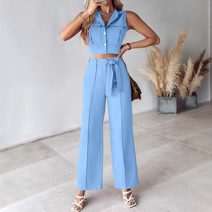 Women's Summer Jumpsuit Crop Top High Waist Pants
