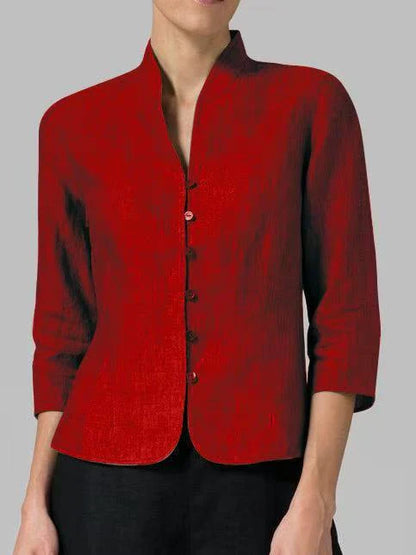 Elegant V-Neck Linen Women's Blouse
