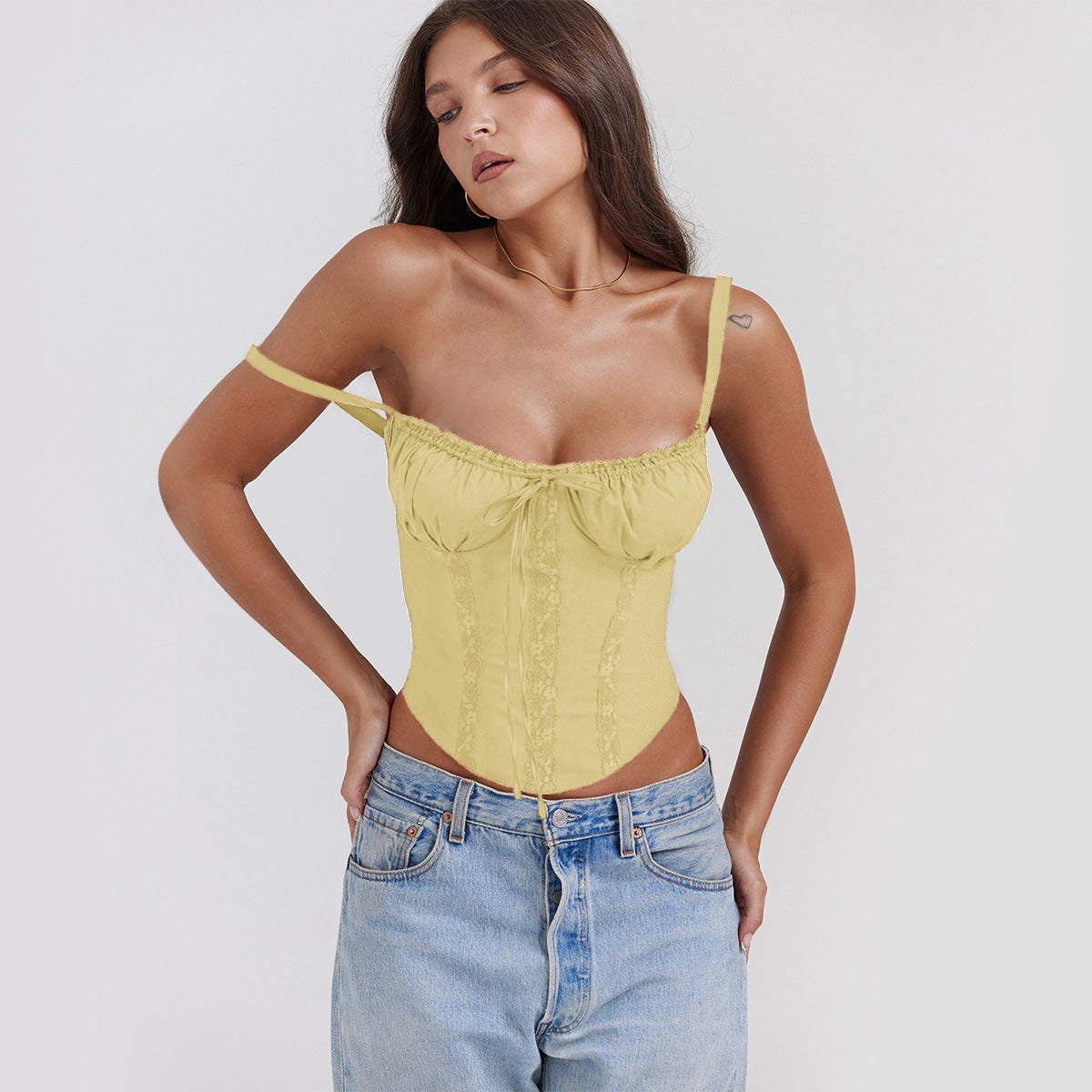 Women's Satin Cami Top with Lace Trim and Thin Straps