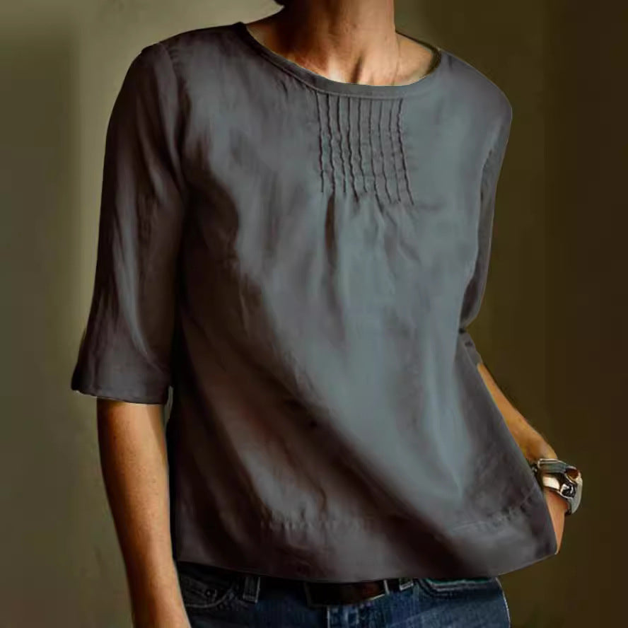 Relaxed Fit Cotton Blouse with 3/4 Sleeves - Nocini