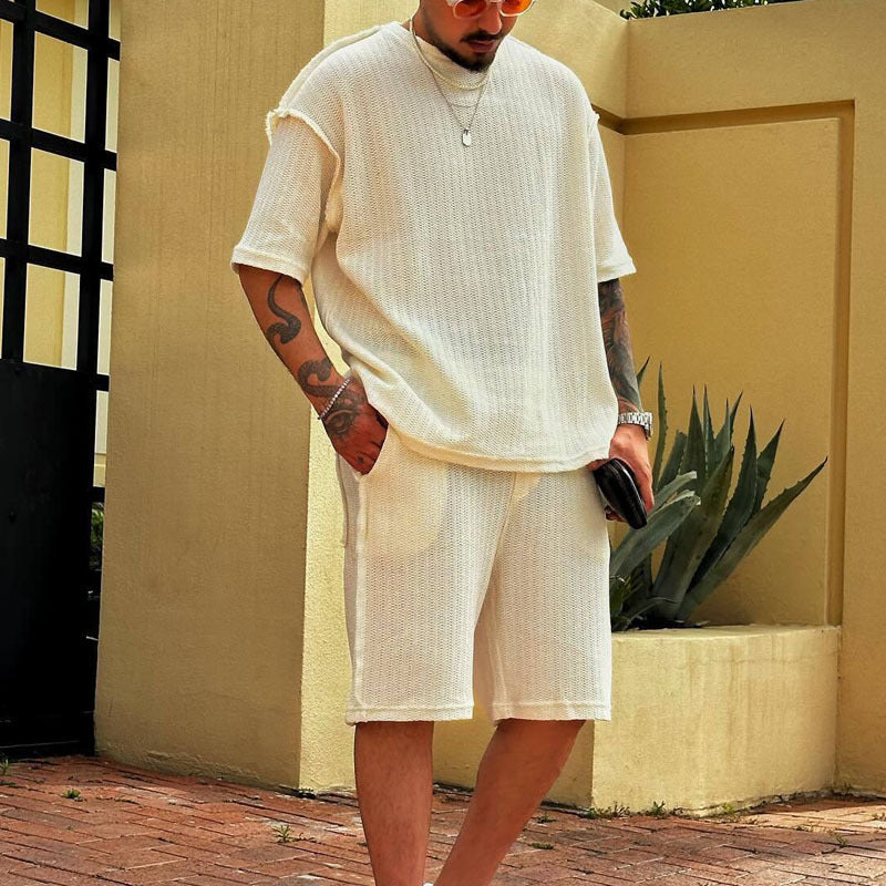Men's Athletic Wear Set - Soft Cotton T-Shirt and Shorts - Nocini