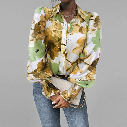 Loose Fit Floral Ruffle Sleeve Women's Top
