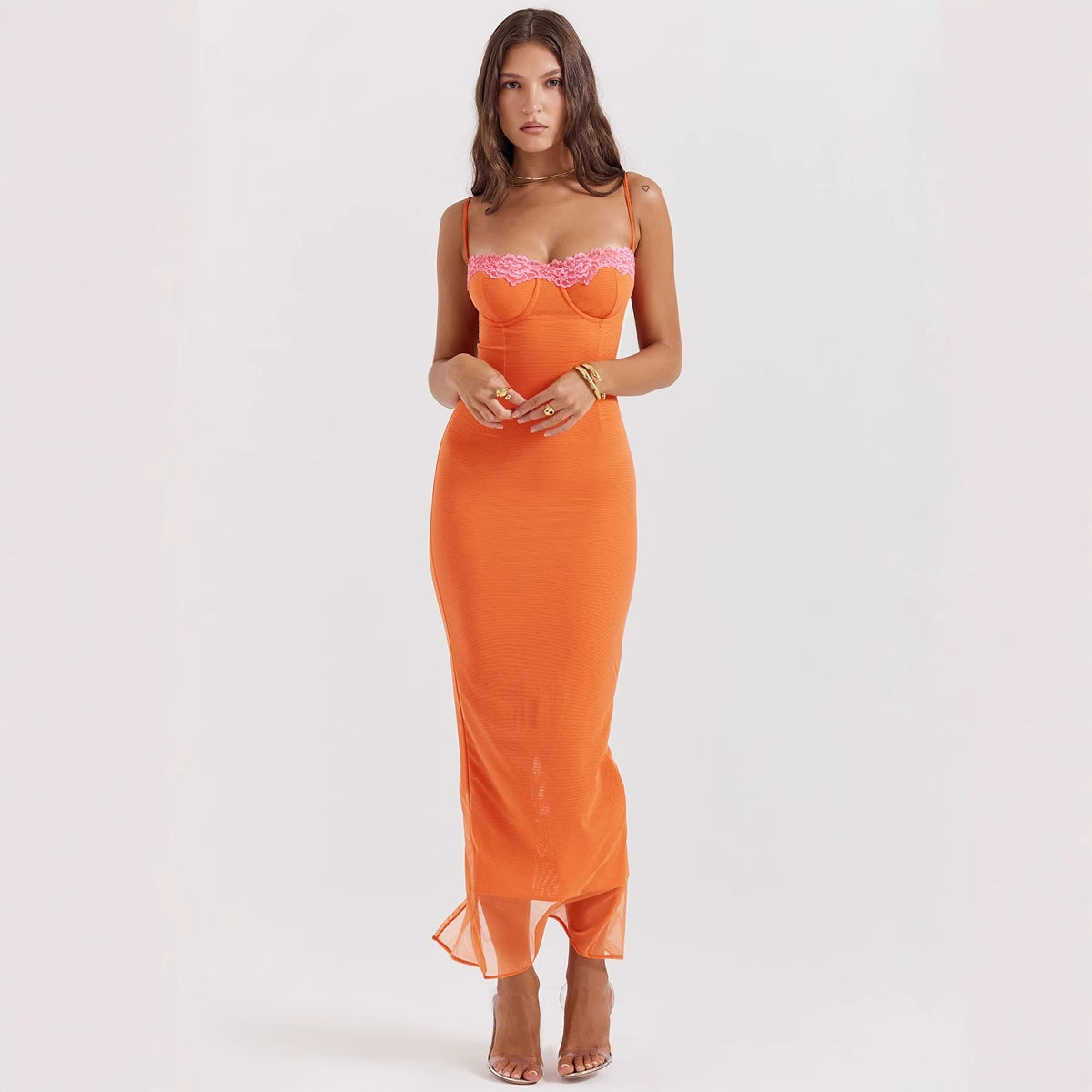 Elegant Long Sleeveless Lace Maxi Dress - Nocini