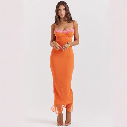 Elegant Long Sleeveless Lace Maxi Dress - Nocini