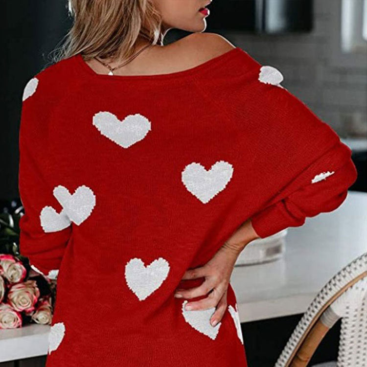 Cozy Heart Pattern Crew Neck Sweater