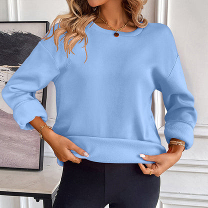Cozy Women's Crew Neck Sweatshirt Soft Long Sleeve Top