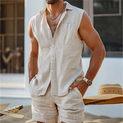 Men's Casual Shirt and Shorts Set – Breathable Linen Blend - Nocini