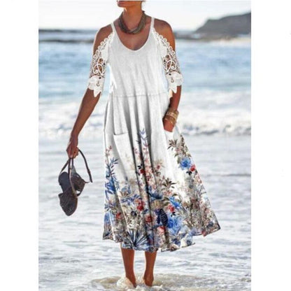 Relaxed Fit Women's Maxi Dress with Lace Details
