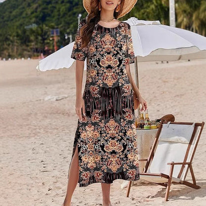 Flowy Maxi Dress with Floral Print and Side Slits