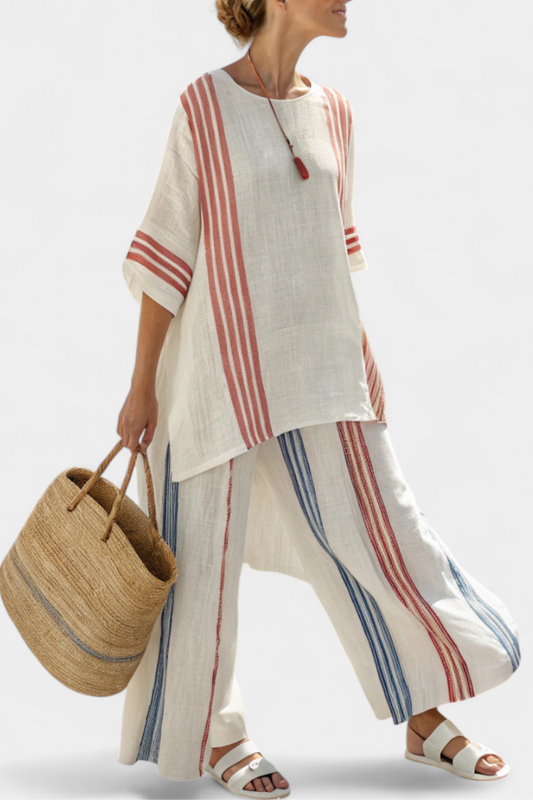 Stylish Colorful Striped Shirt & Coastal Trousers - Olytrend