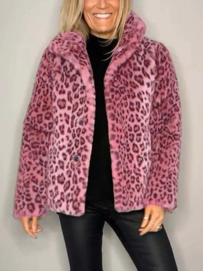 Plush Faux Fur Leopard Coat for Women
