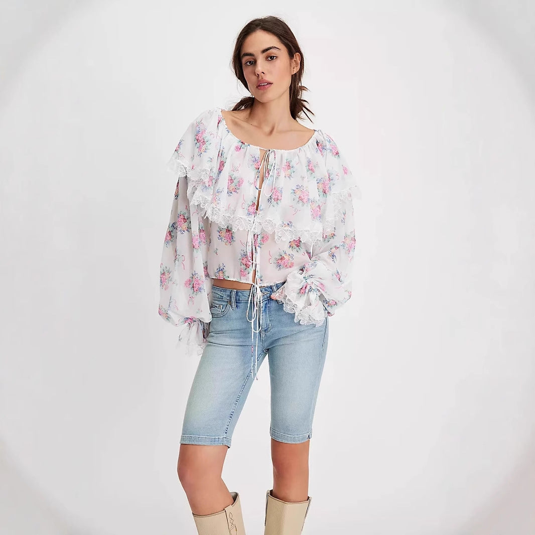 Elegant Womens Floral Lace Blouse Long Sleeve - Nocini