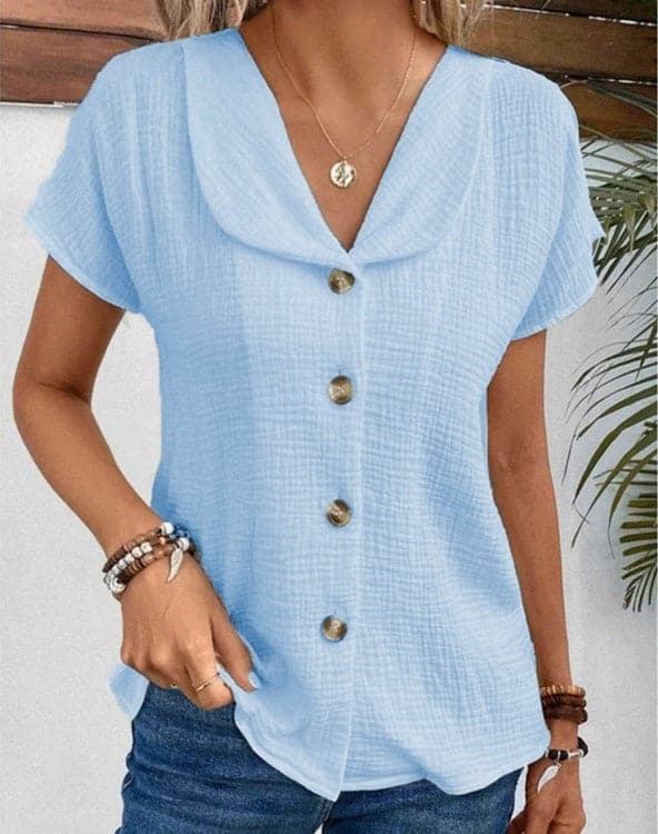Relaxed Fit Women's Cotton Blouse with Collar Button Front