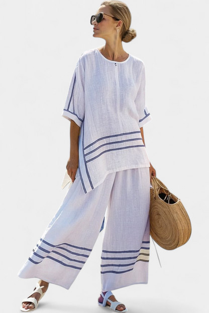 Chic Striped Offcenter Top & Statement Pants