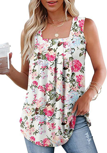 Casual Floral Square Neck Vest Top