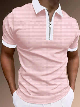 Men's Slim Fit Polo Shirt with Zip and Moisture Wicking Fabric