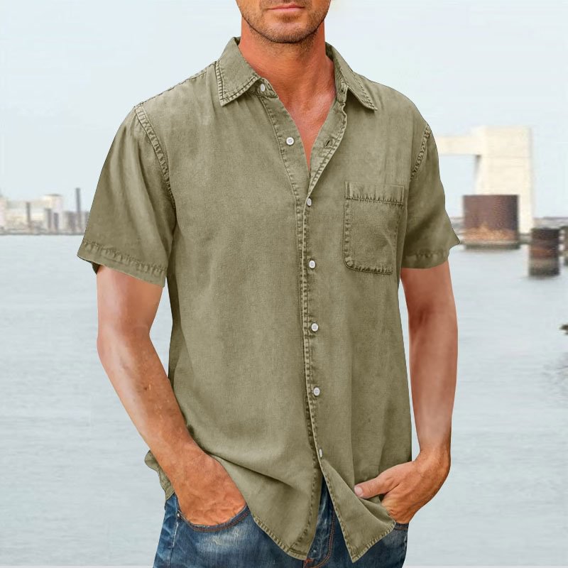 Casual Short Sleeve Mens Shirt with Button Front