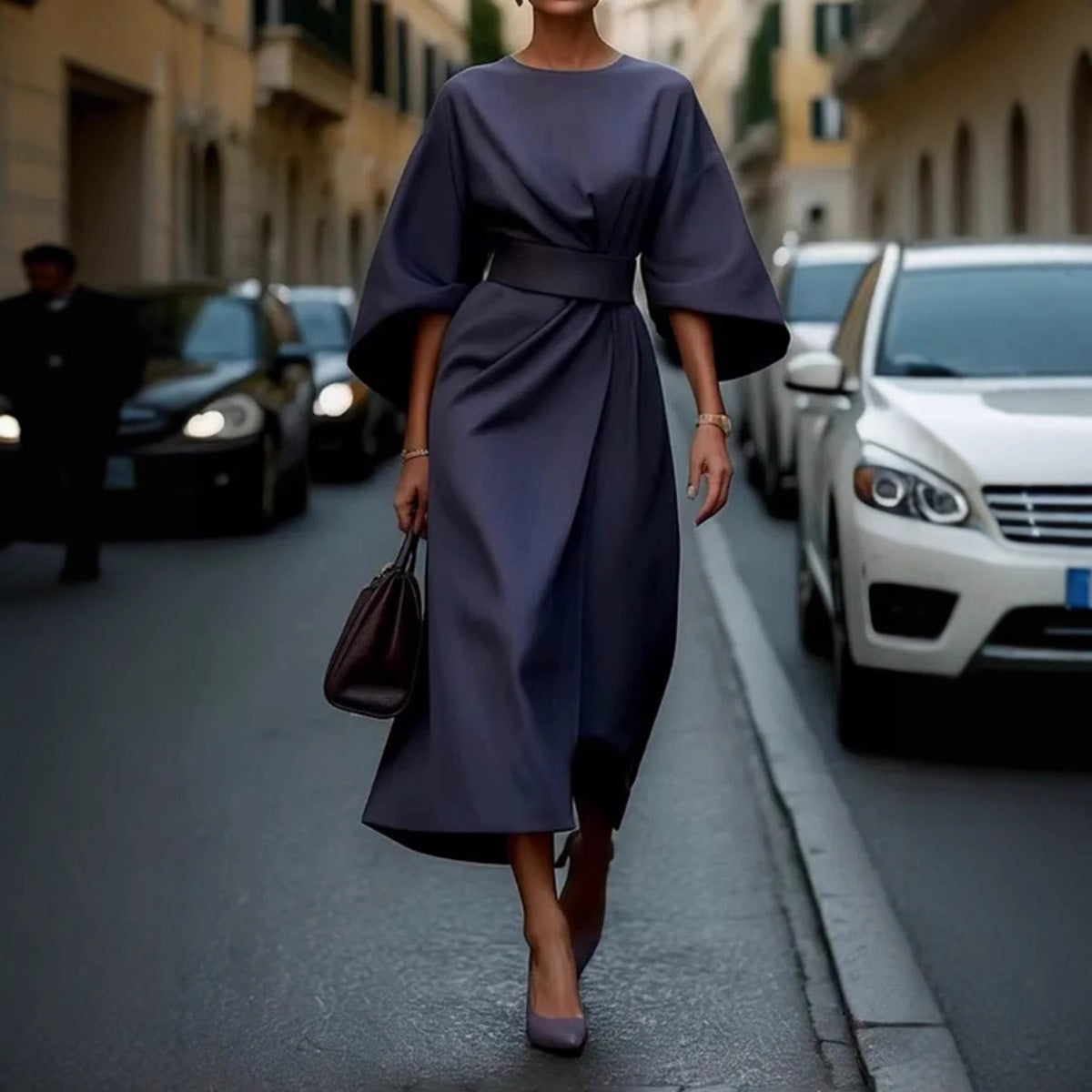 Flattering Long Sleeve Women's Dress with Fitted Waist