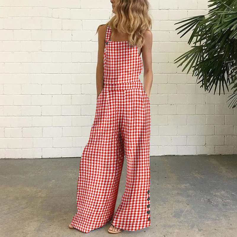 Classic Red Plaid Romper - Loose Fit Jumpsuit - Nocini