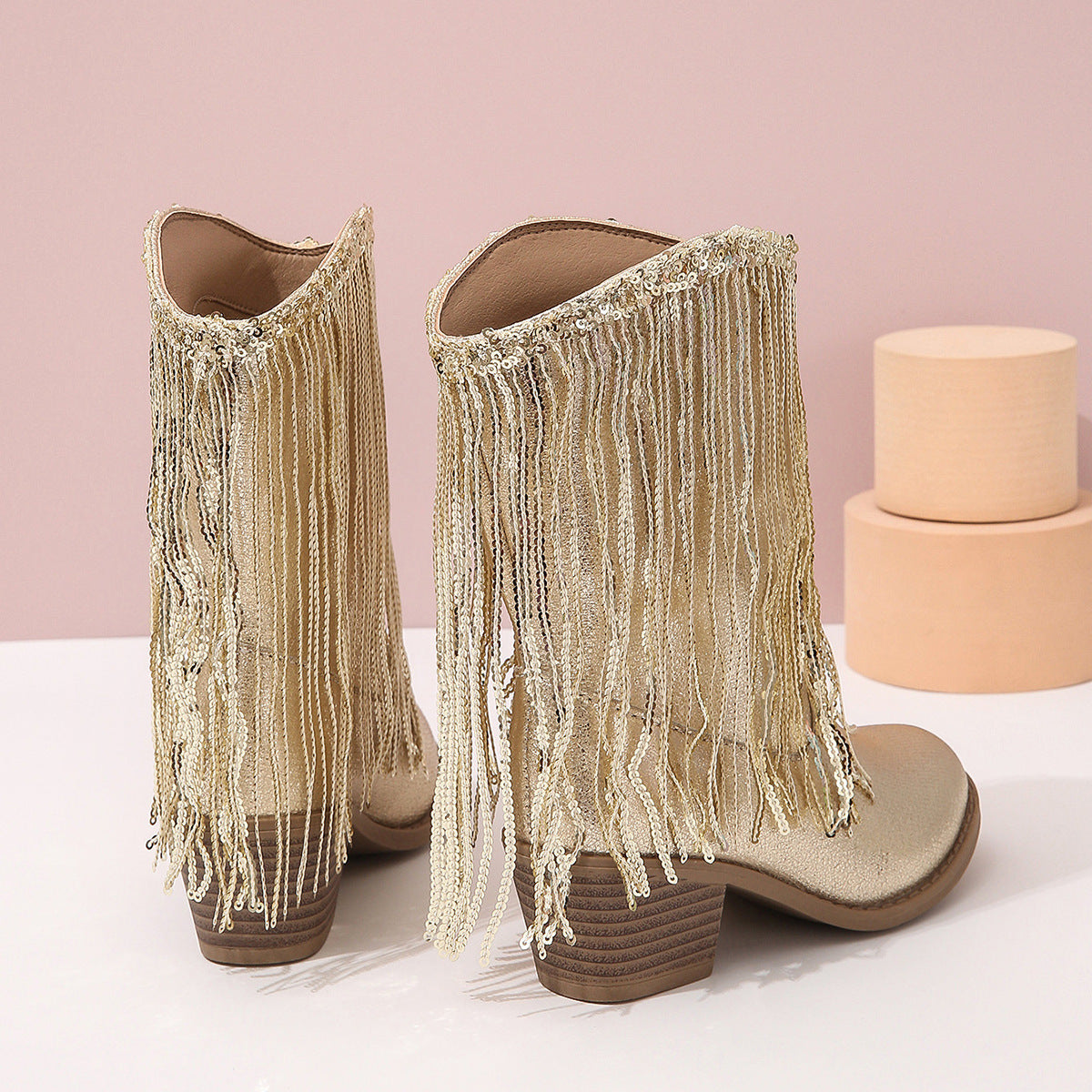 Cowgirl Mid Calf Boots with Fancy Fringe