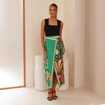Fashionable High Waist Midi Skirt with Slit Detail - Nocini