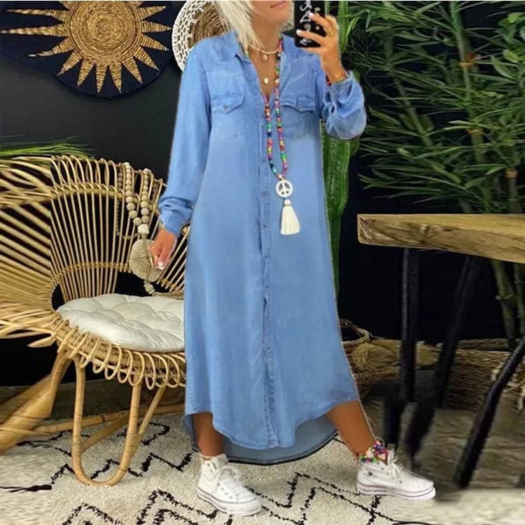 Casual Denim Midi Dress for Women
