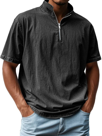 Men's Slim Fit Short Sleeve Zip Shirt
