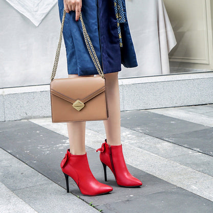 Ladies High Heel Ankle Boots with Bow Detail