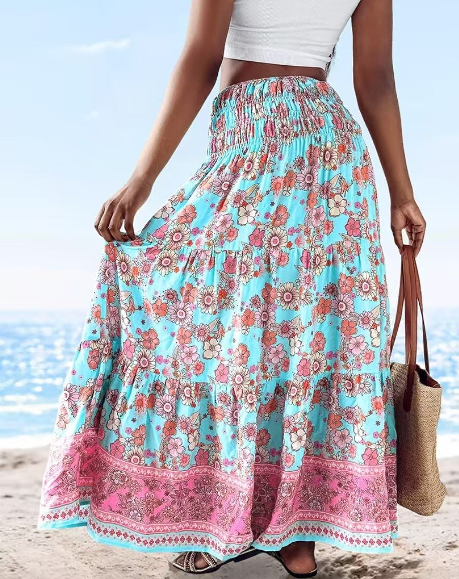 Ladies Flowy Maxi Skirt with Boho Print